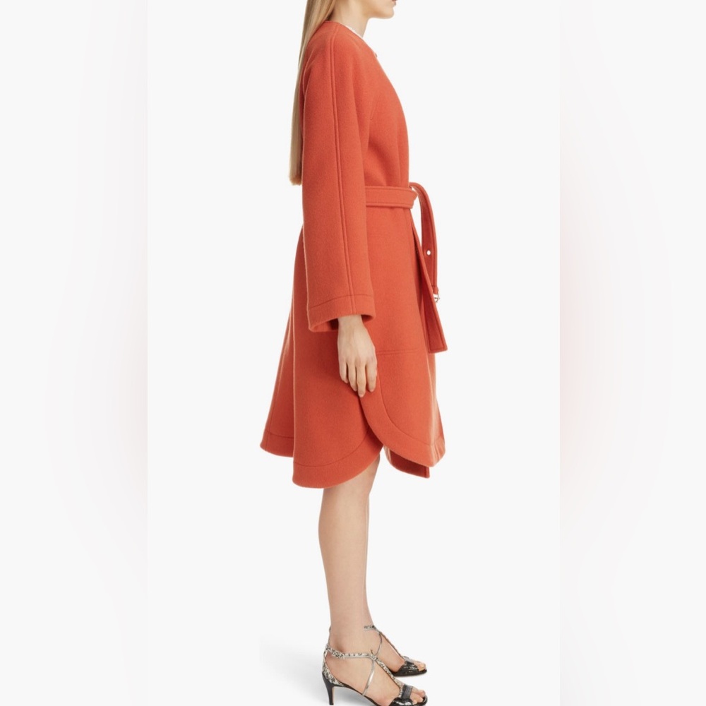 Chloé Iconic Wool Blend Belted Coat In Chestnut Orange Size 36 New - Picture 9 of 16